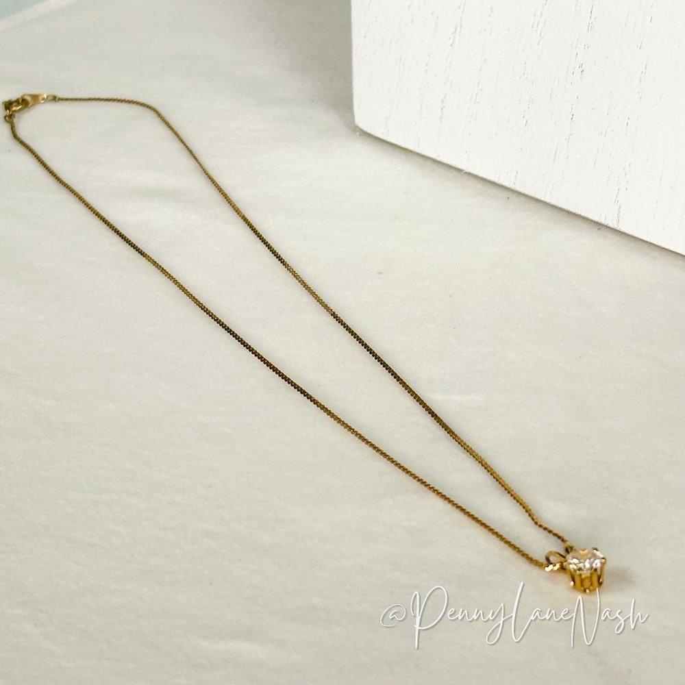 Vintage Gold Set Rhinestone Circle Solitaire Necklace - Picture 6 of 6